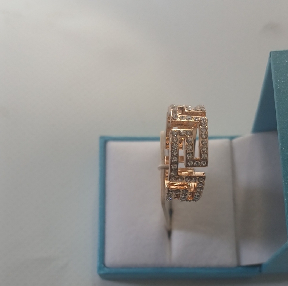 Modern Gold and Silver Geometric Ring with Crystal Accents